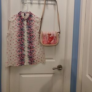 Zovi Pink rose floral top sleeveless cream top